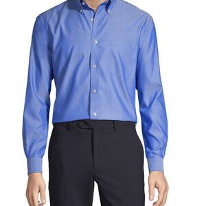 LANDS END No Iron Pinpoint Oxford Tailered Fit Long-Sleeved Mens 16-33 Blue